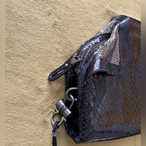 Ferragamo black snakeskin leather oversized clutch w/ silvertone chainmail - Picture 2 of 14
